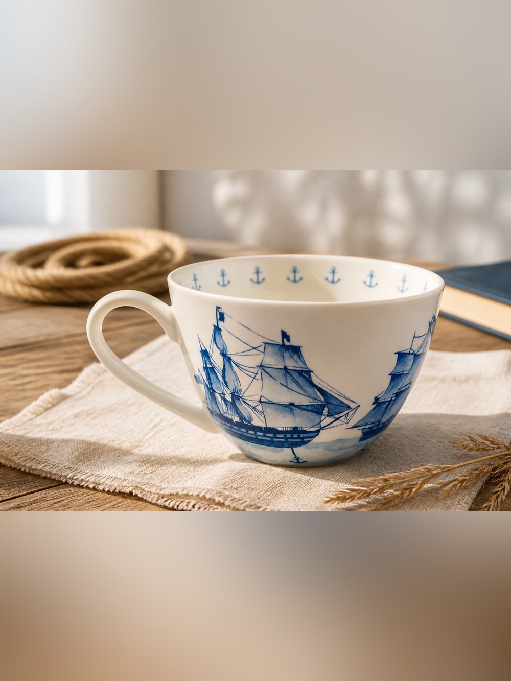 Portobello By Design Bone China Blue Ship Nautical Ceramic Mug